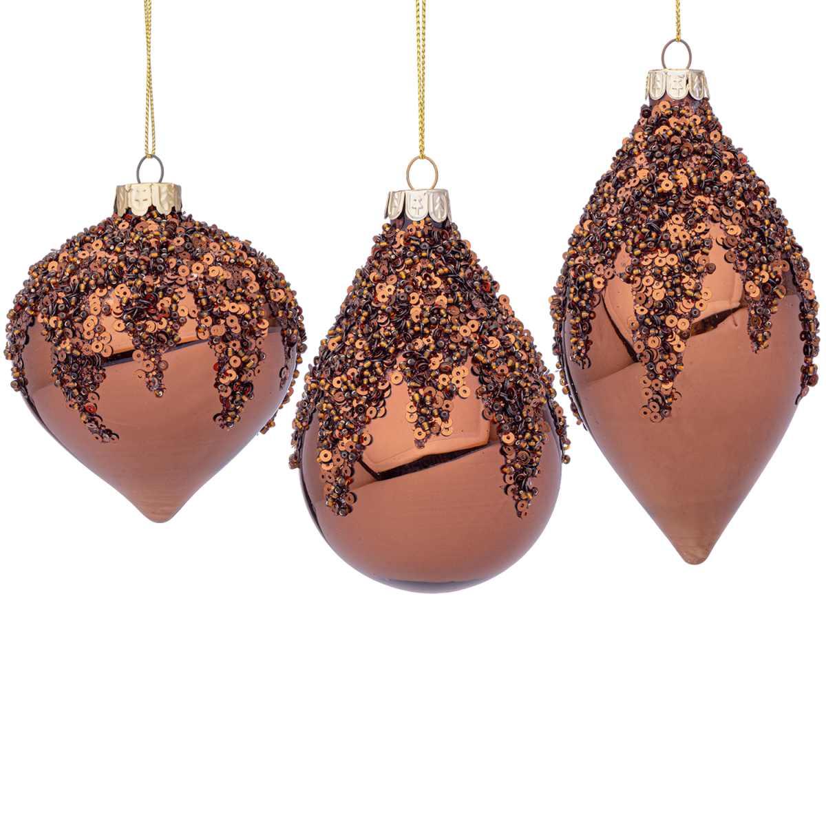 Pallina Natale Vetro cm.10 Goccia Bronzo con Paillettes |Bizzotto