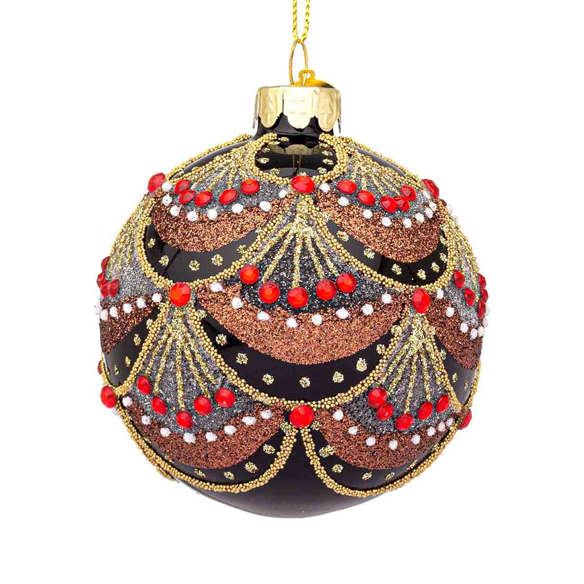 Pallina Natale Vetro cm.8 Nera con Decorazioni |Bizzotto