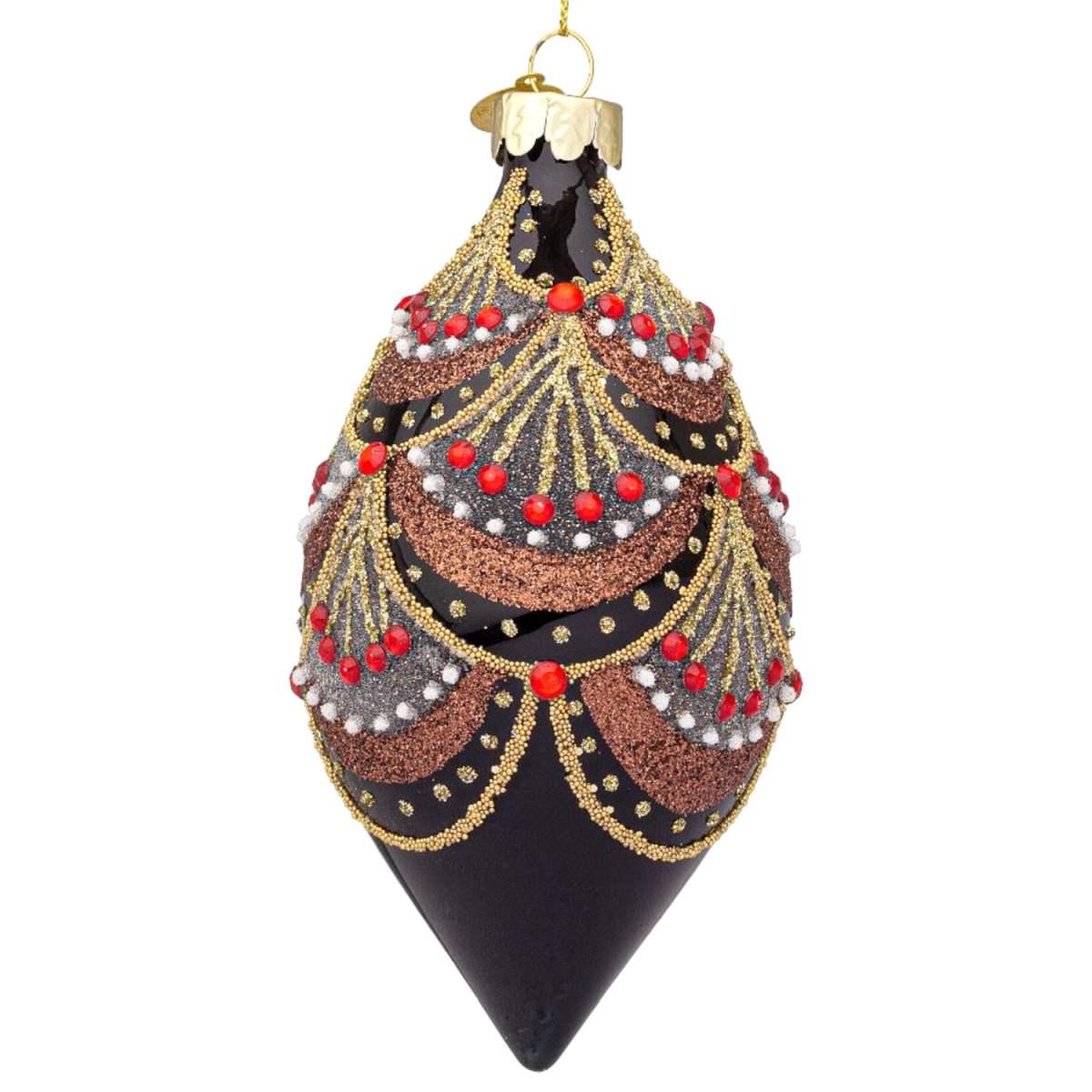 Pallina Natale Vetro cm.13 Goccia Nera con Decori |Bizzotto