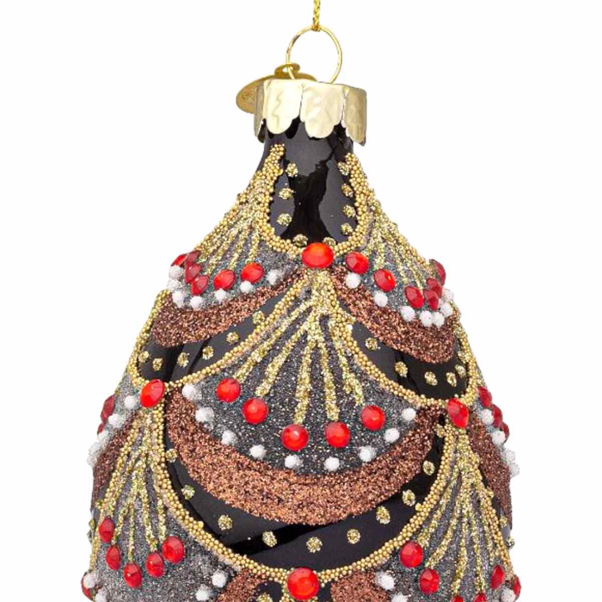 Pallina Natale Vetro cm.13 Goccia Nera con Decori |Bizzotto