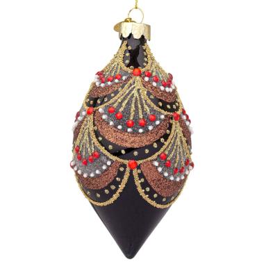Pallina Natale Vetro cm.13 Goccia Nera con Decori |Bizzotto