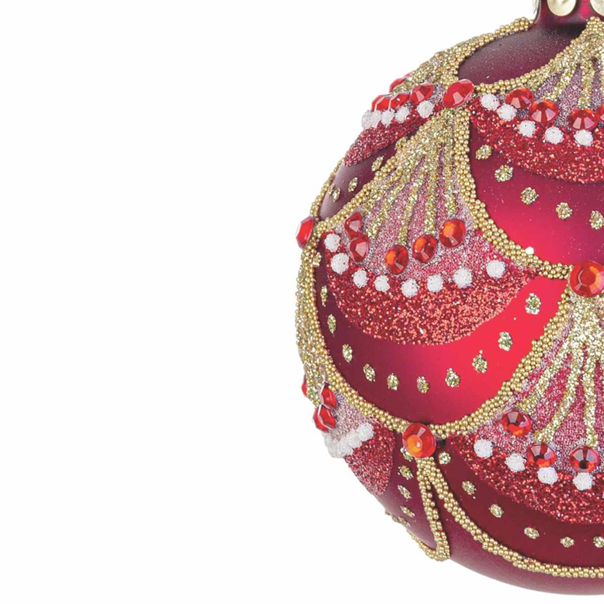 Pallina Natale Vetro cm.8 Rossa con Decorazioni |Bizzotto