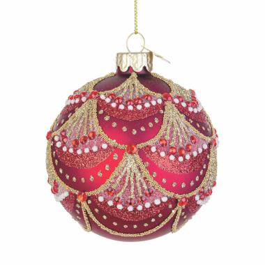 Pallina Natale Vetro cm.8 Rossa con Decorazioni |Bizzotto