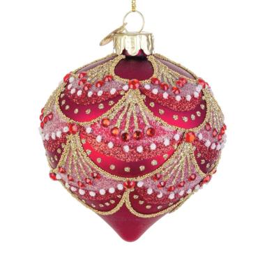 Pallina Natale Vetro cm.8 Cipolla Rossa con Decori |Bizzotto