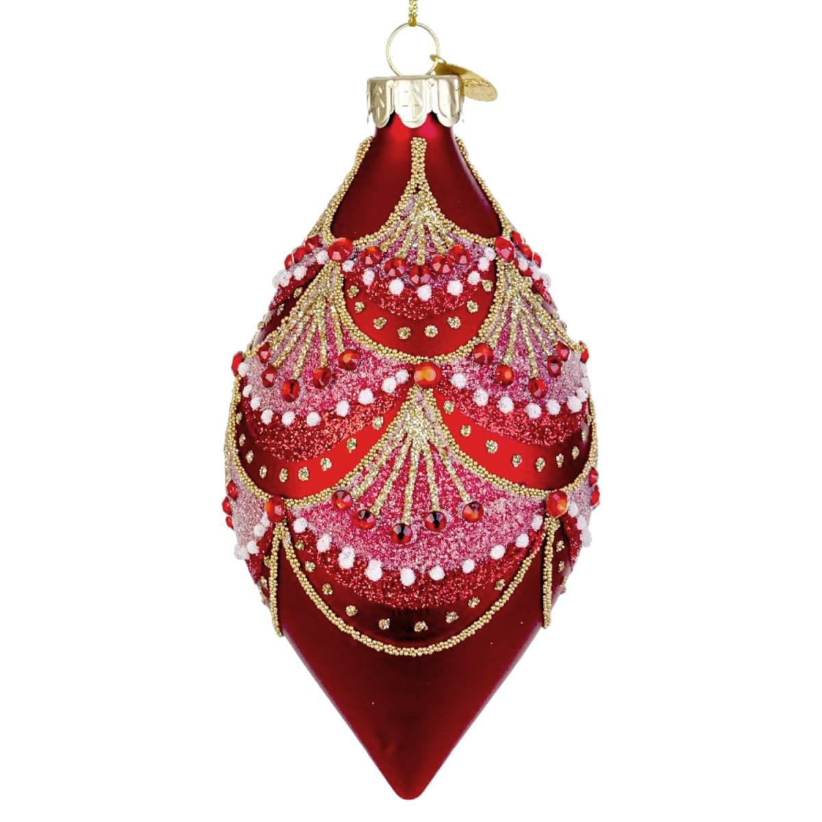 Pallina Natale Vetro cm.13 Goccia Rossa con Decori |Bizzotto