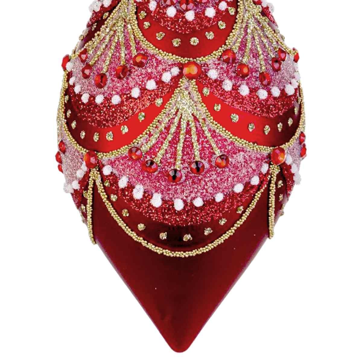 Pallina Natale Vetro cm.13 Goccia Rossa con Decori |Bizzotto