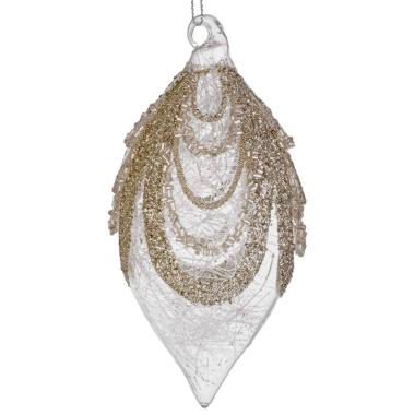 Pallina Natale Vetro cm.13 Goccia Trasparente con Decori |Bizzotto