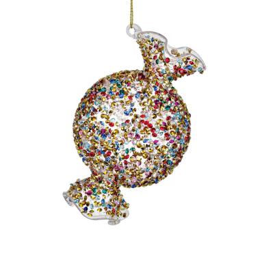 Pallina Natale Vetro cm.11 Caramella con Perline Multicolor |Bizzotto