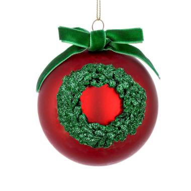 Pallina Natale Vetro cm.ÃƒÂ˜8 Rossa con Ghirlanda Verde |Bizzotto