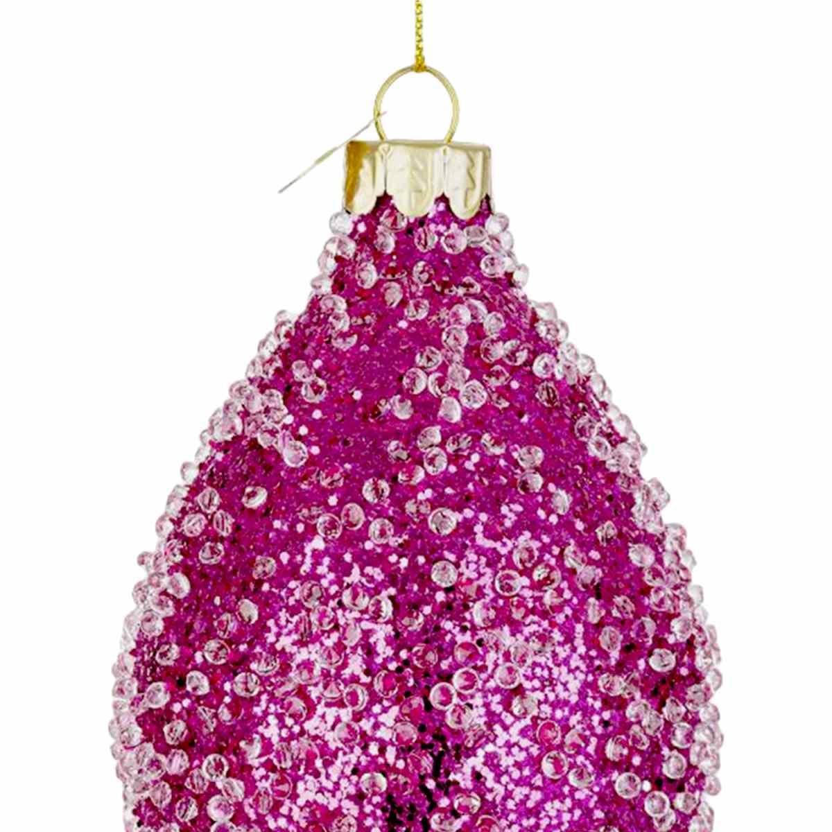 Pallina Natale Vetro cm.13 Goccia Rosa Fucsia con Glitter |Bizzotto