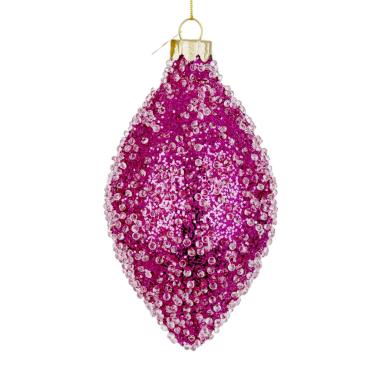 Pallina Natale Vetro cm.13 Goccia Rosa Fucsia con Glitter |Bizzotto