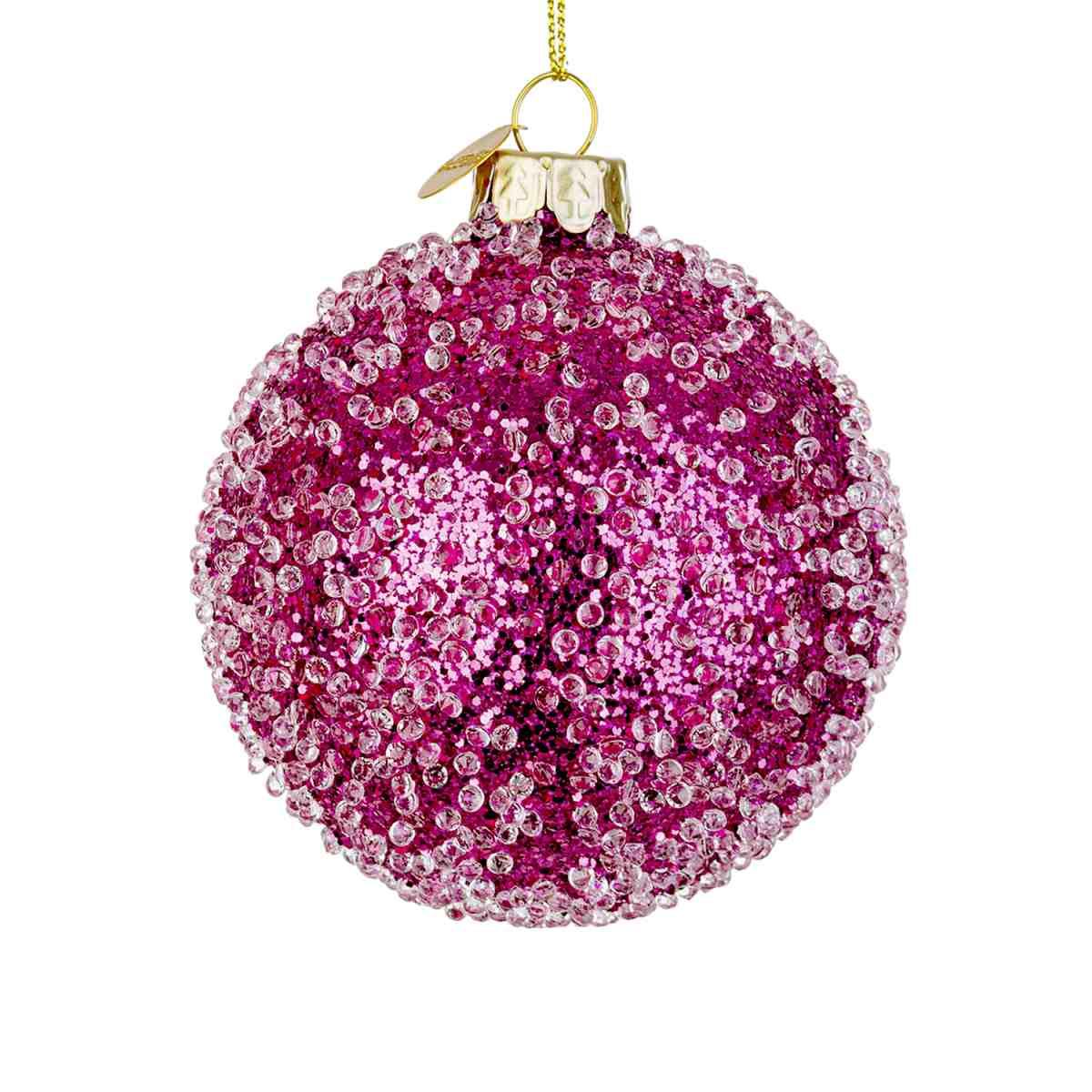 Pallina Natale Vetro cm.ÃƒÂ˜8 Rosa Fucsia con Glitter |Bizzotto
