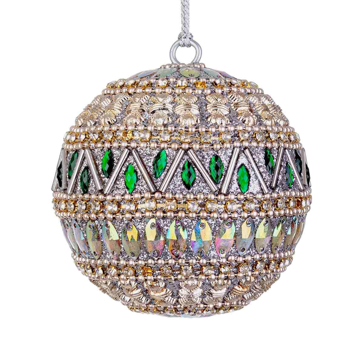 Pallina Natale cm.ÃƒÂ˜10 Pietre Perline Verde Argento |Bizzotto