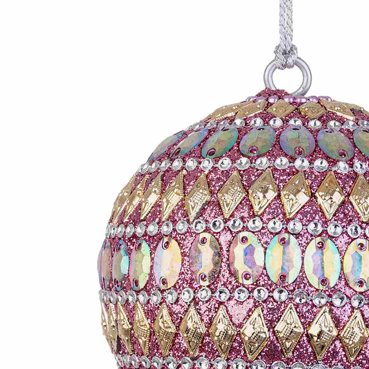 Pallina Natale cm.ÃƒÂ˜7 Pietre Perline Rosa Argento |Bizzotto