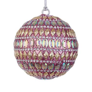 Pallina Natale cm.ÃƒÂ˜7 Pietre Perline Rosa Argento |Bizzotto