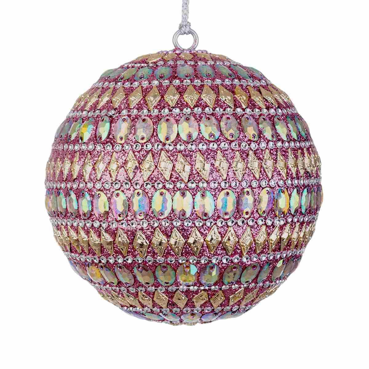 Pallina Natale cm.ÃƒÂ˜10 Pietre Perline Rosa Champagne |Bizzotto