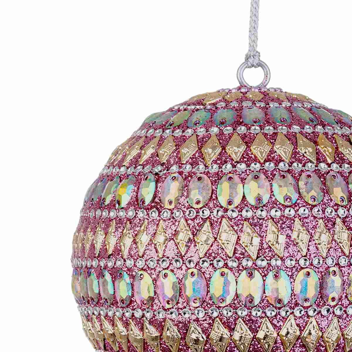 Pallina Natale cm.ÃƒÂ˜10 Pietre Perline Rosa Champagne |Bizzotto