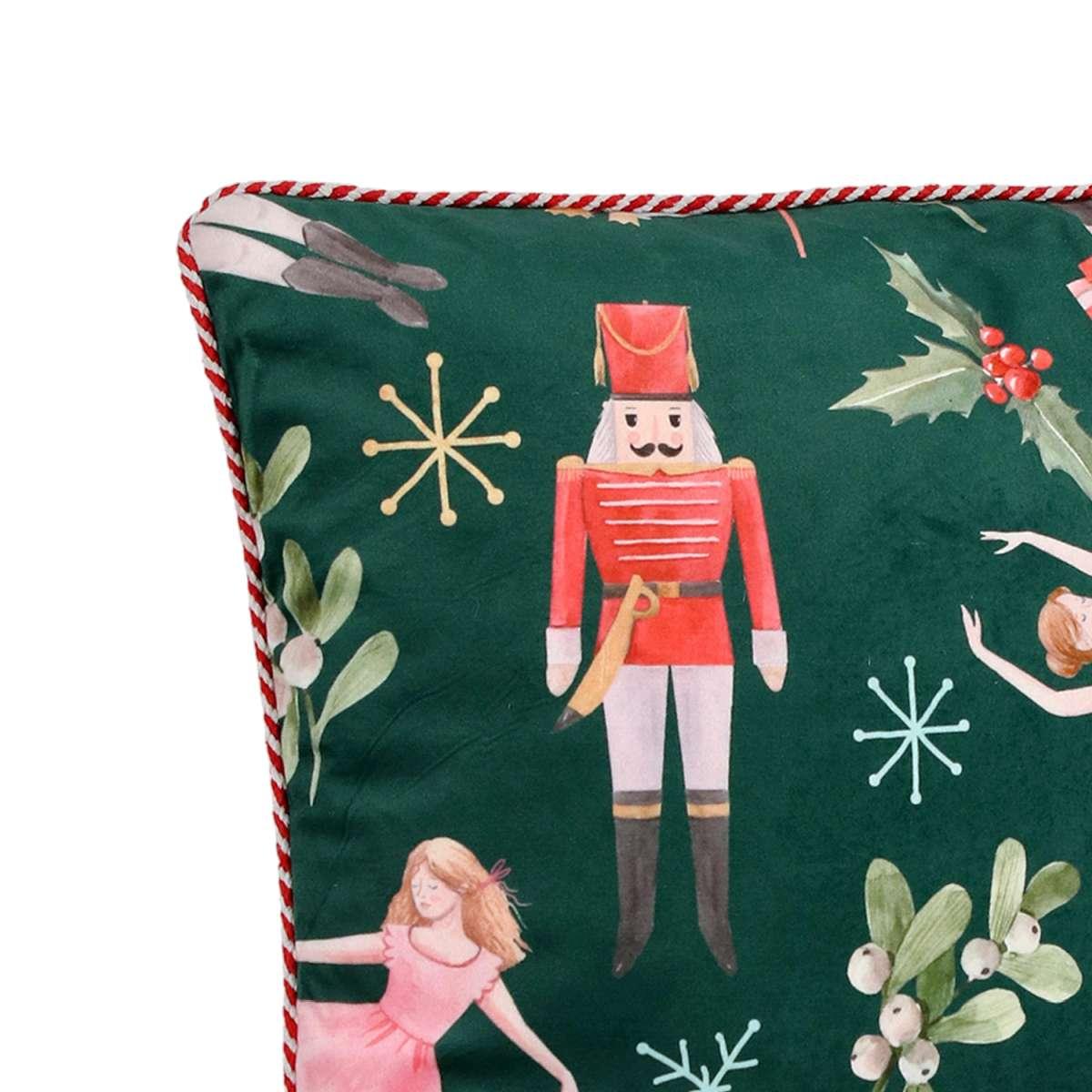 Cuscino Arredo in Tessuto Natale Schiaccianoci Verde cm.45x45 |Bizzotto