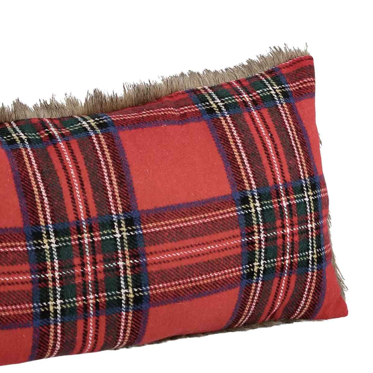 Cuscino Arredo in Tessuto Natale Tartan Rosso con Pelliccetta cm.40x60 |Bizzotto