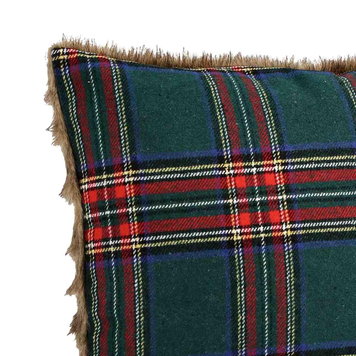 Cuscino Arredo in Tessuto Natale Tartan con Pelliccetta cm.45x45 |Bizzotto