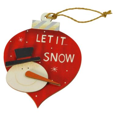 Decorazione Natalizia Sfera Legno Natale con Pupazzo cm.9x12 |Bizzotto