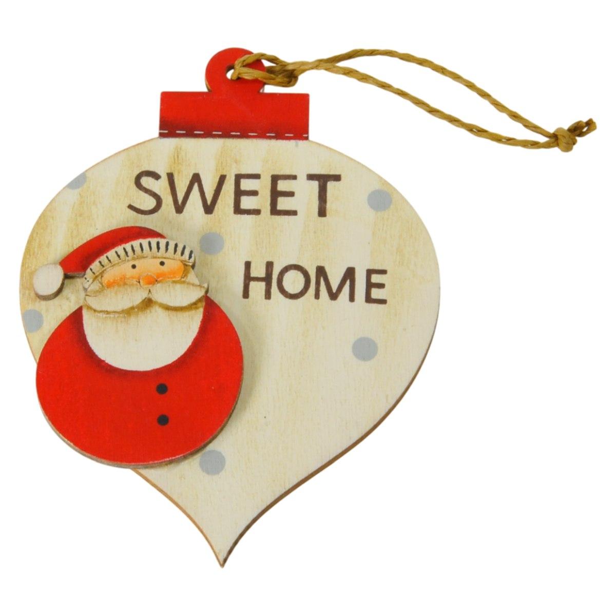 Decorazione Natalizia Sfera Legno Natale con Babbo Natale cm.9x12 |Bizzotto