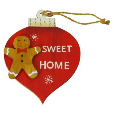 Decorazione Natalizia Sfera Legno Natale con Pupazzo Gingerbread cm.9x12 |Bizzotto