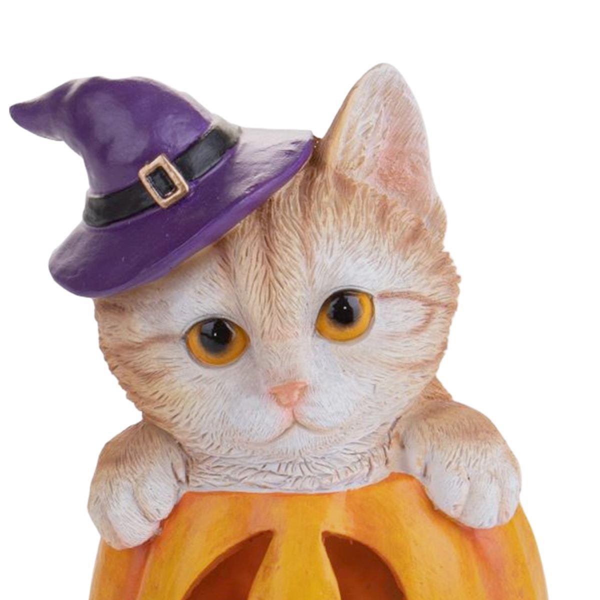 Zucca Resina con Gatto e Luce Led cm.10x16 |Bianchi Dino