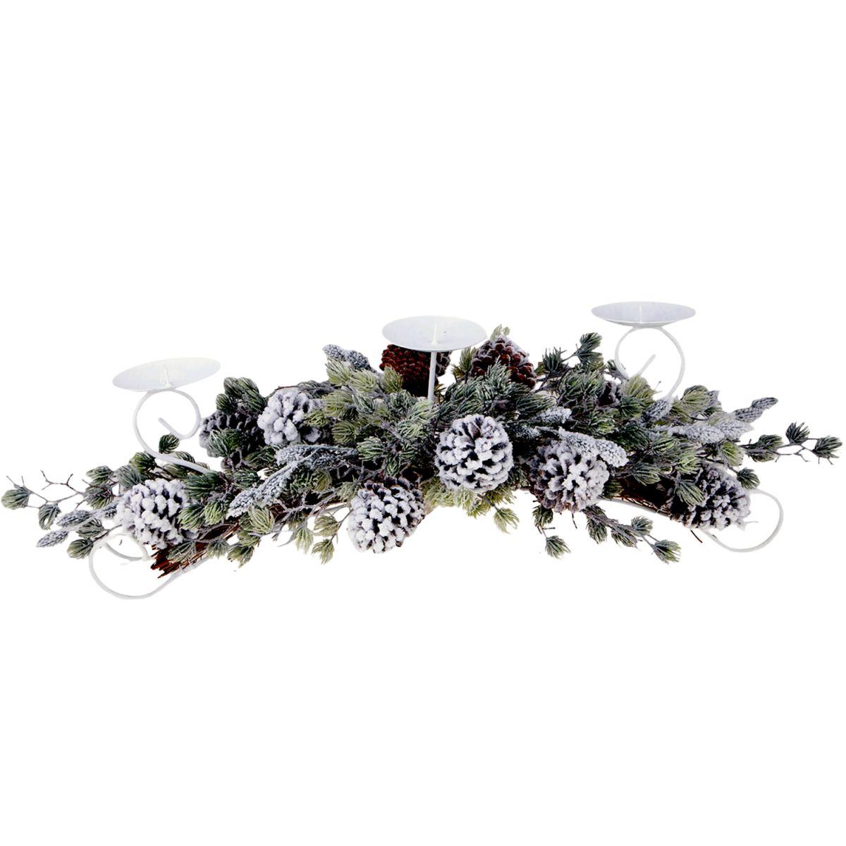 Portacandela 3 Posto Natale con Pigne cm.76x28 |Bianchi Dino