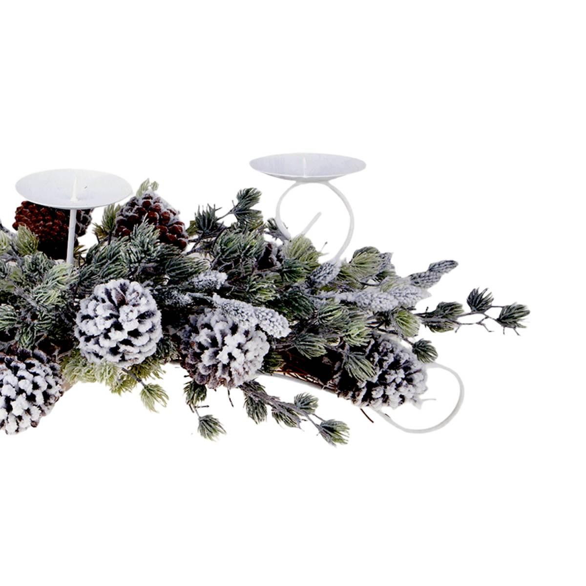 Portacandela 3 Posto Natale con Pigne cm.76x28 |Bianchi Dino