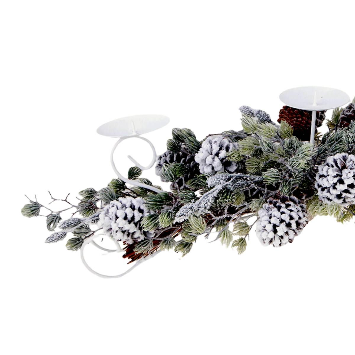 Portacandela 3 Posto Natale con Pigne cm.76x28 |Bianchi Dino