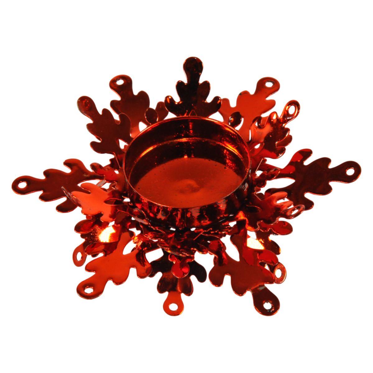 Portacandela Natale Metallo Fiocco Neve Rosso cm.12