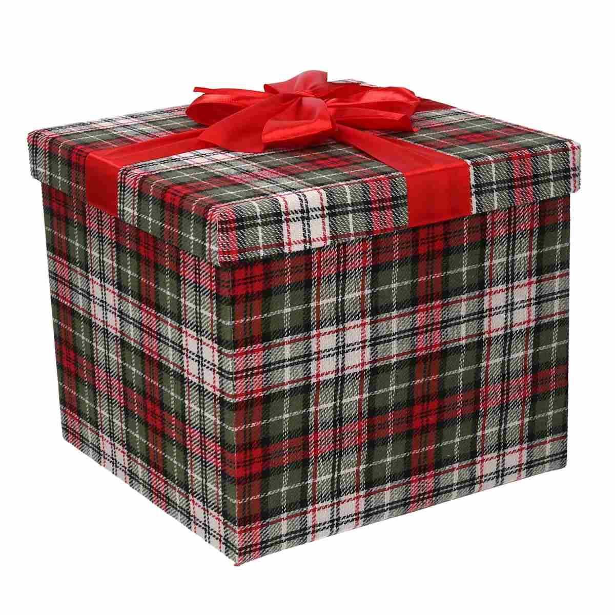 Scatola Natale Cartone Tartan Verde Rossa cm.25x25x21,5 |Vacchetti