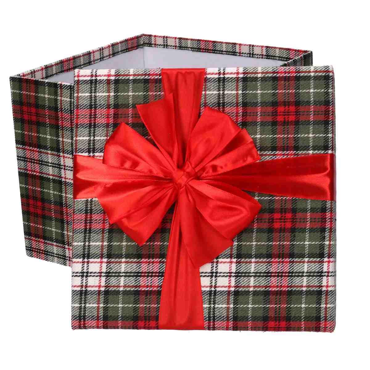 Scatola Natale Cartone Tartan Verde Rossa cm.25x25x21,5 |Vacchetti