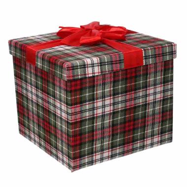 Scatola Natale Cartone Tartan Verde Rossa cm.27x27x25 |Vacchetti