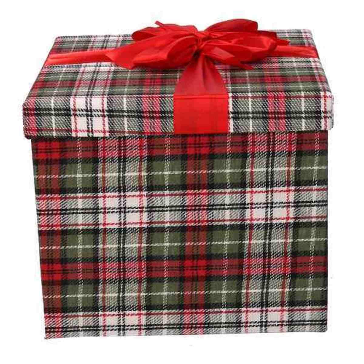 Scatola Natale Cartone Tartan Verde Rossa cm.30x30x28 |Vacchetti