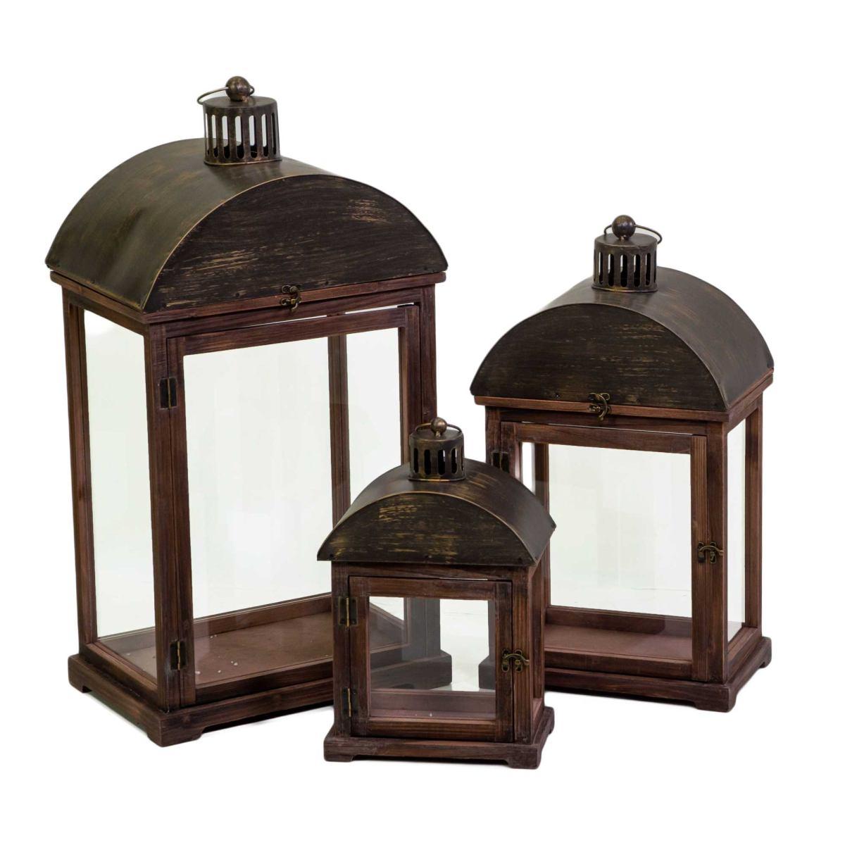Lanterna cm.39x27x75 Legno Noce con Tetto Metallo |Vacchetti