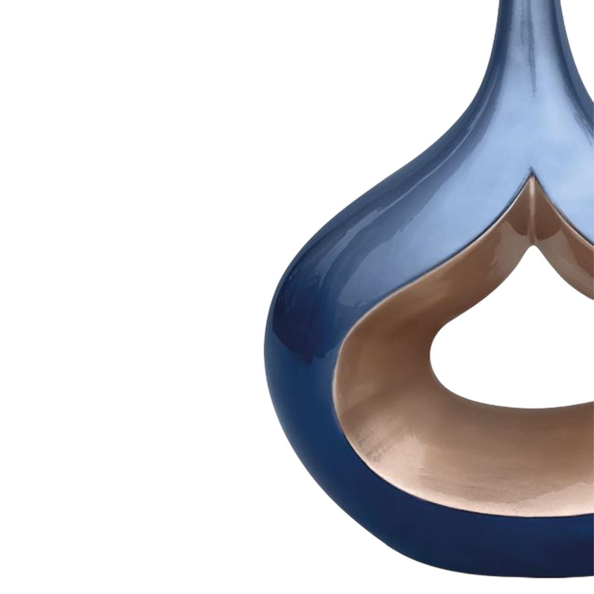 Vaso Ceramica Goccia Blu/Oro cm.36x40 |Ambienti Glamour