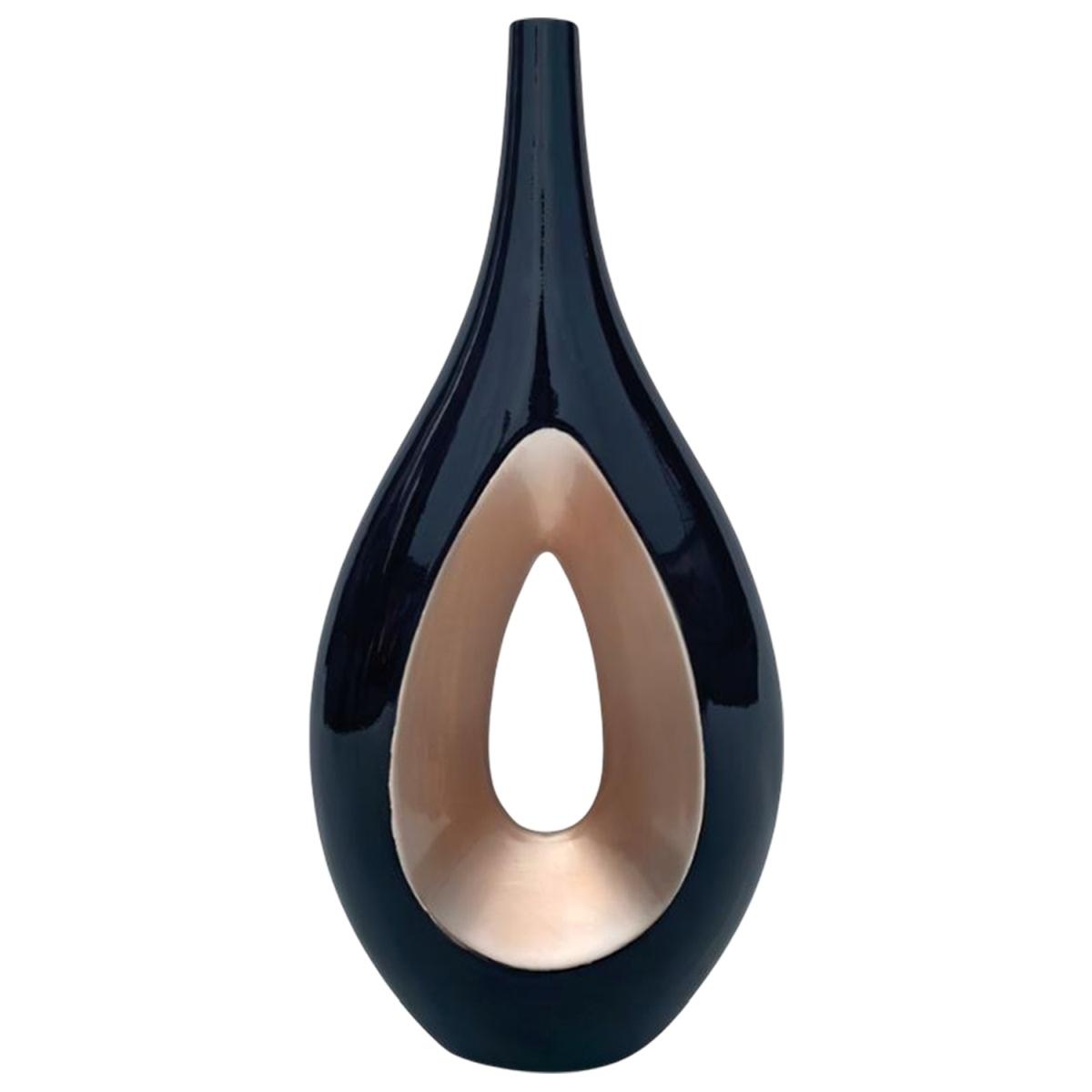 Vaso Ceramica Goccia Nero/Oro Alto cm.29x63 |Ambienti Glamour