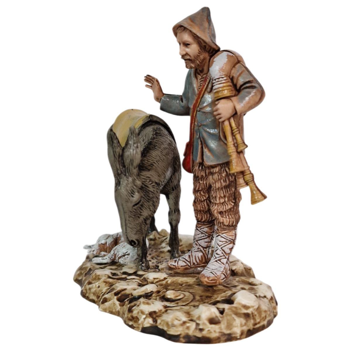 Statua cm.10 Zampognaro con Asino e Cane | Moranduzzo