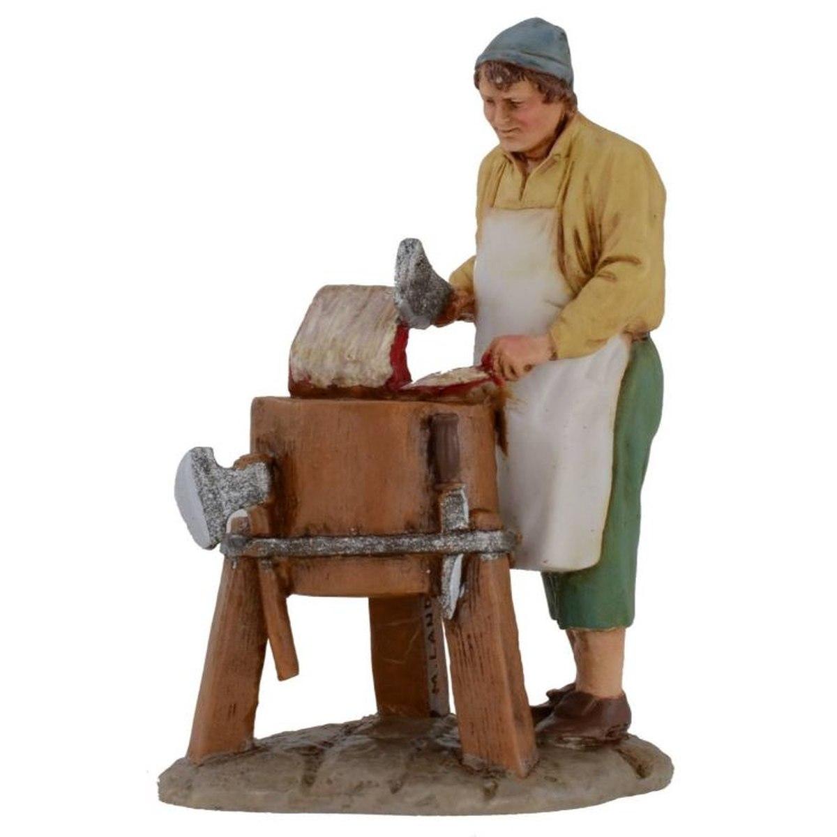 Statua cm.10 Macellaio al Banco con Carne | Moranduzzo
