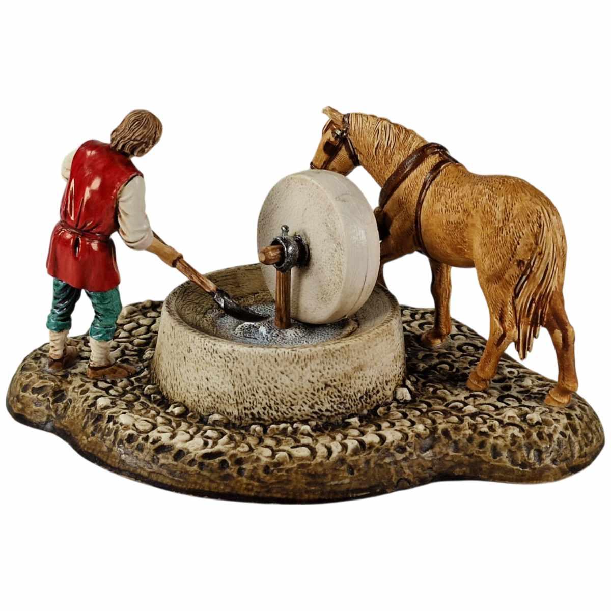 Statua cm.10 Gruppo Pastore alla Macina con Cavallo | Moranduzzo