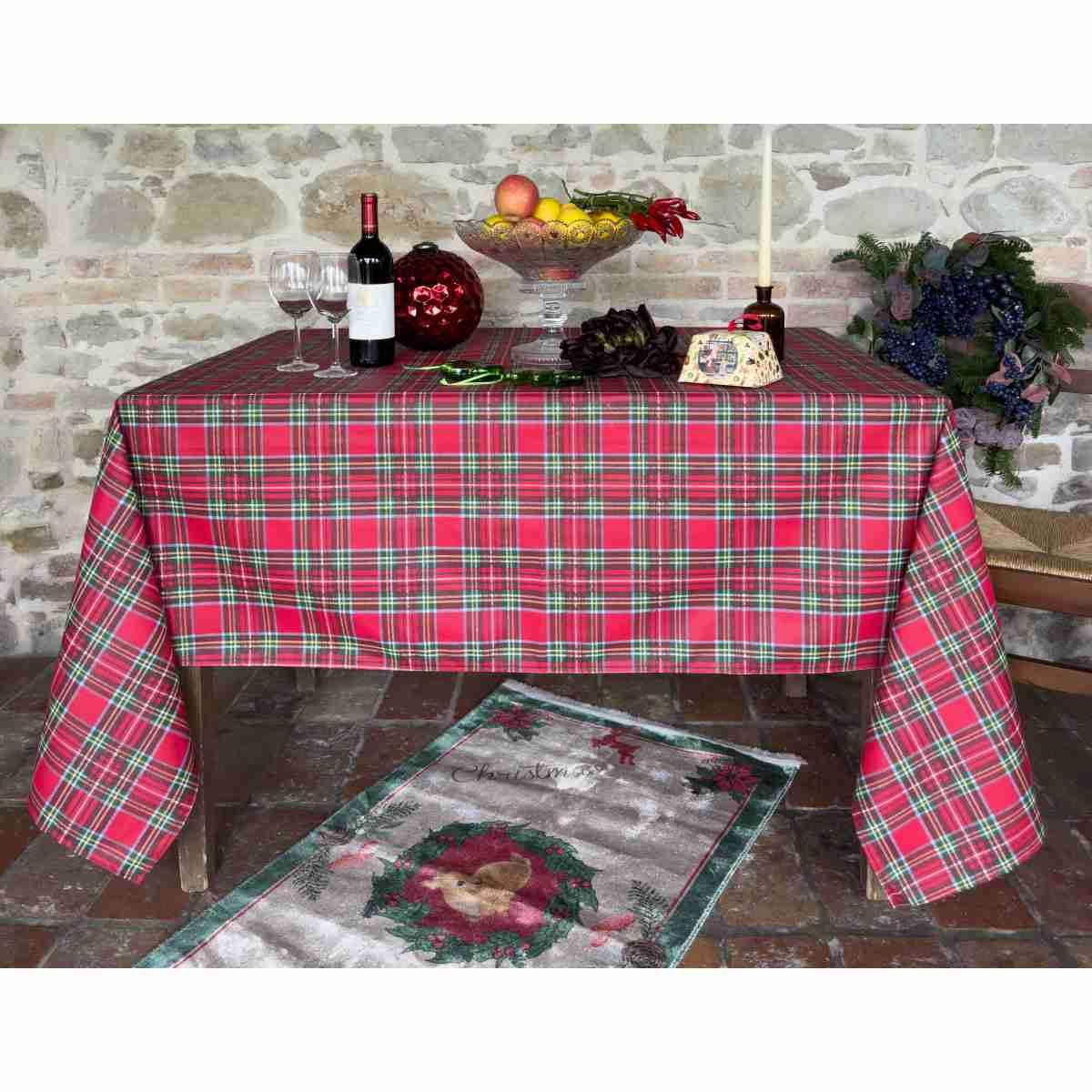 Tovaglia Natalizia cm.135x270 Resinata Fantasia Tartan Disponibile 3 colori -155 Verde |Atelier17