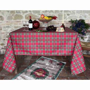 Tovaglia Natalizia cm.135x360 Resinata Fantasia Tartan Disponibile 3 Colori -162 Verde |Atelier17