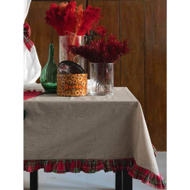 Tovaglia Natalizia cm.155x220 Resinata Fantasia Tartan con Voila Disponibile 2 Colori -647 Rosso |Atelier17