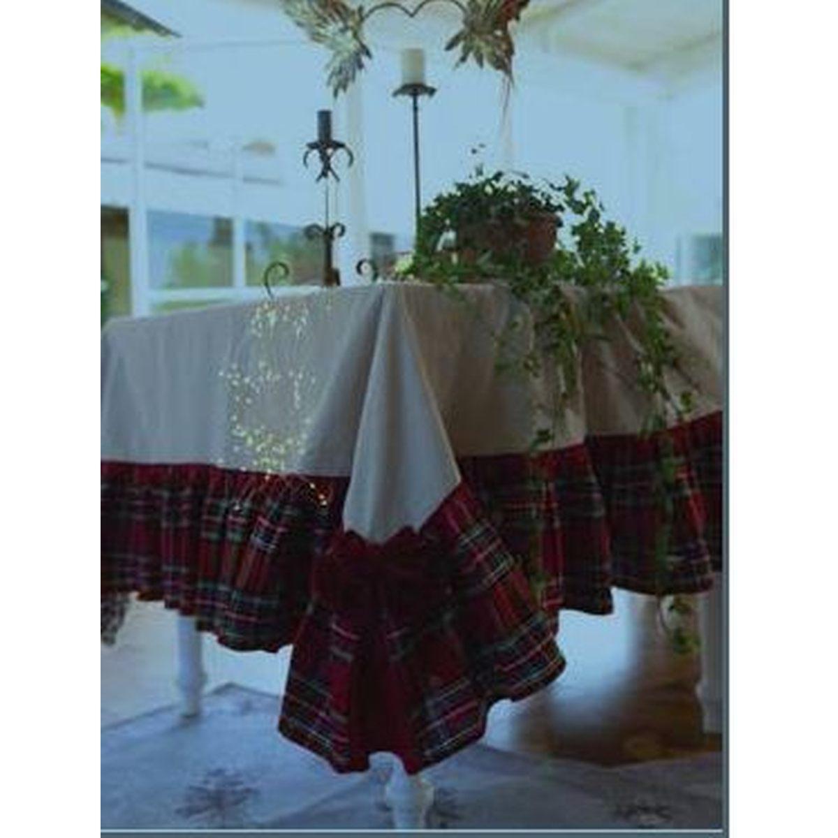 Tovaglia Natalizia cm.155x270 Resinata Fantasia Tartan con Voila Disponibile 2 Colori -654 Rosso |Atelier17