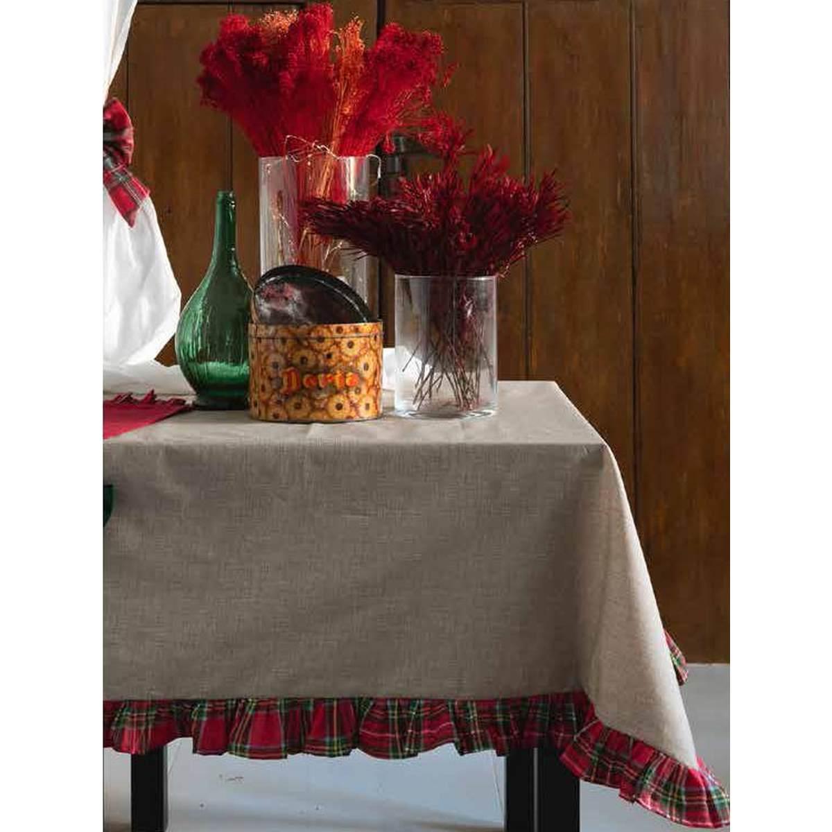 Tovaglia Natalizia cm.155x360 Resinata Fantasia Tartan con Voila Disponibile 2 Colori -661 Rosso |Atelier17