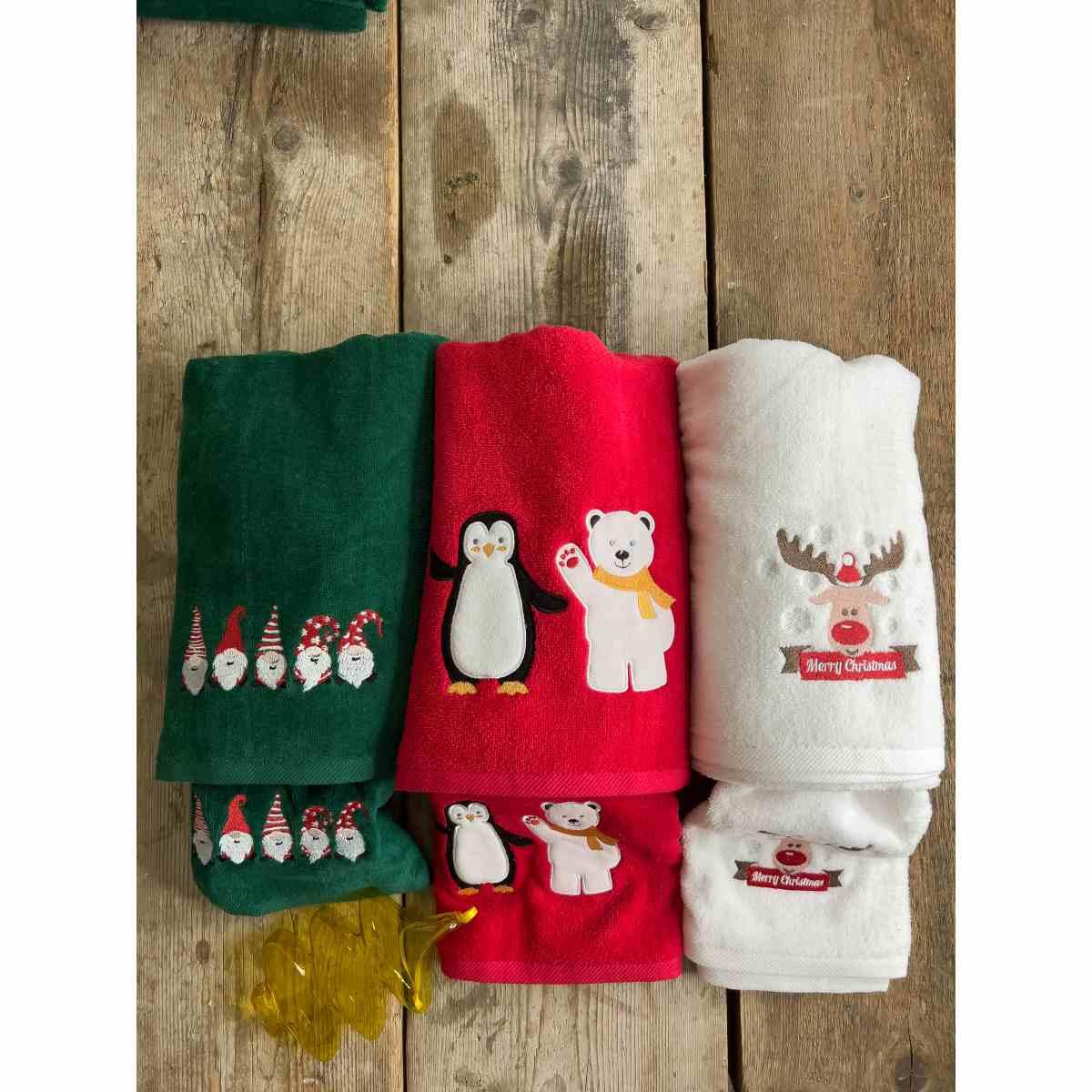 Asciugamano natale cotone 1 ricamo 3 colori verde