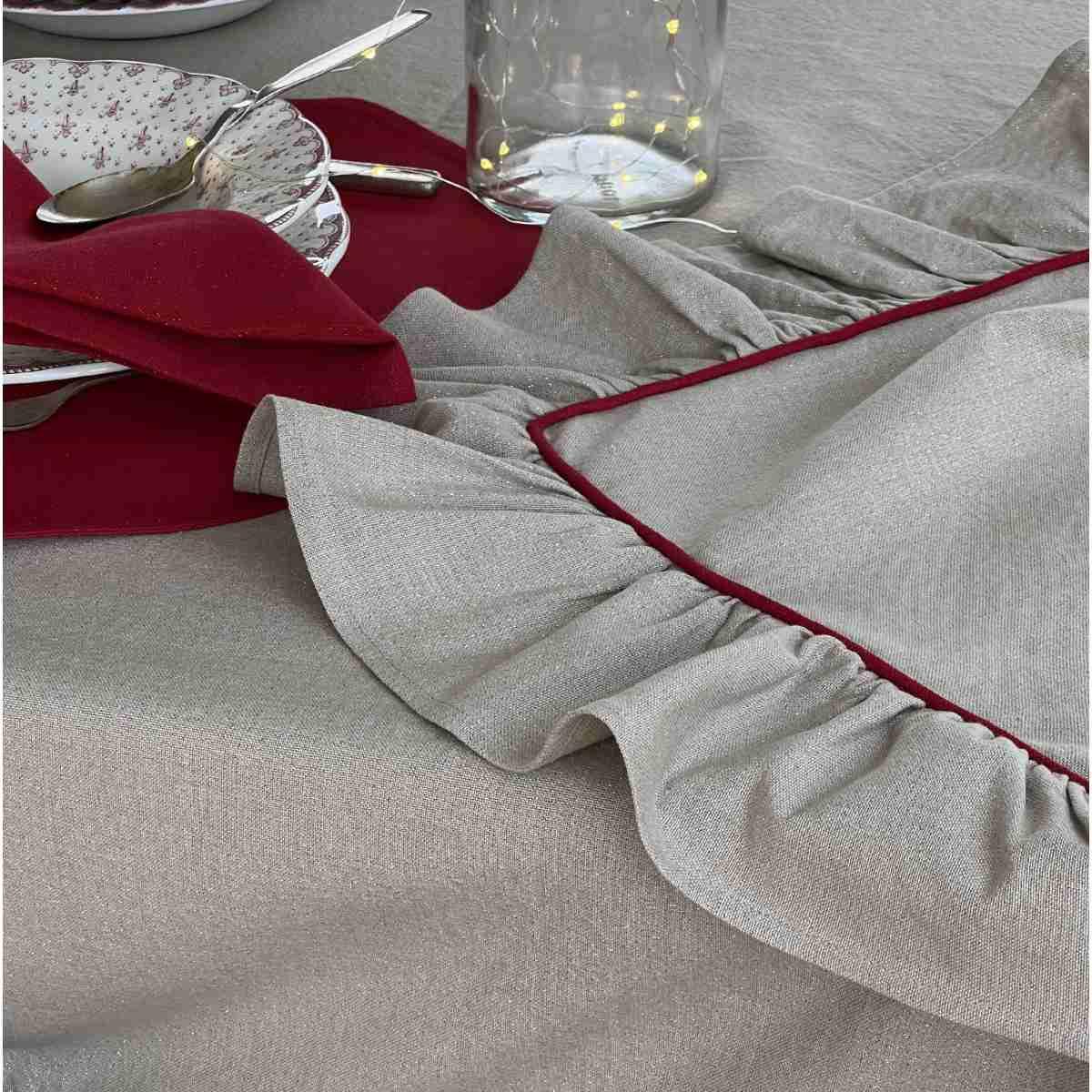 Tovaglia Natalizia cm.160x280 Cotone Fantasia Xmas Glitter 3 Colori -00003 Rosso |Atelier17