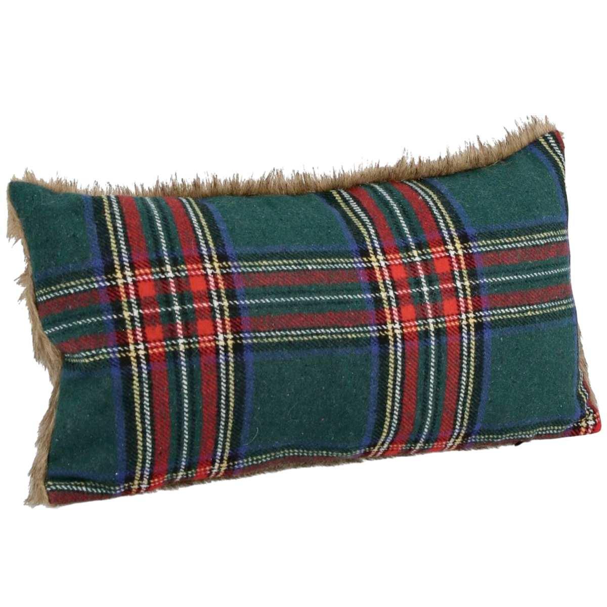 Cuscino Arredo in Tessuto Natale Tartan Verde con Pelliccetta cm.40x60 |Bizzotto